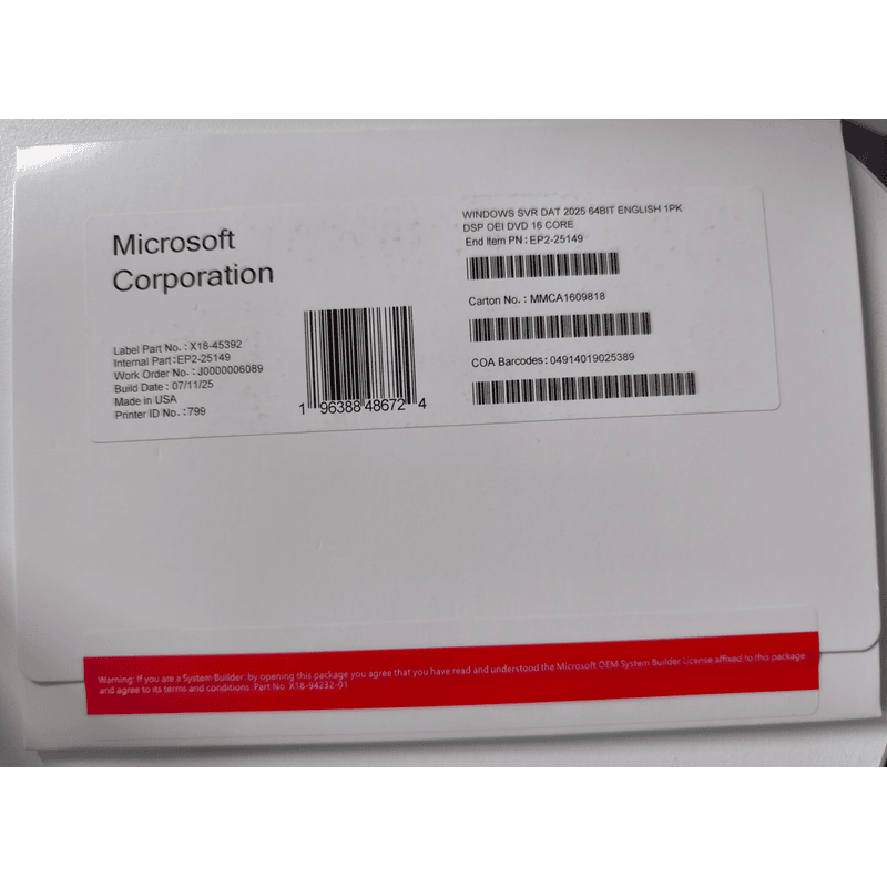 Microsoft Windows Server 2025 Datacenter DVD *16Core*